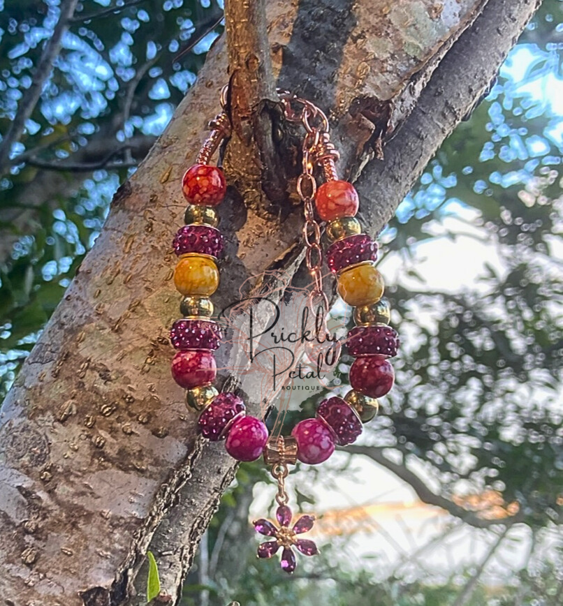 Pink Flower Charm Bracelet