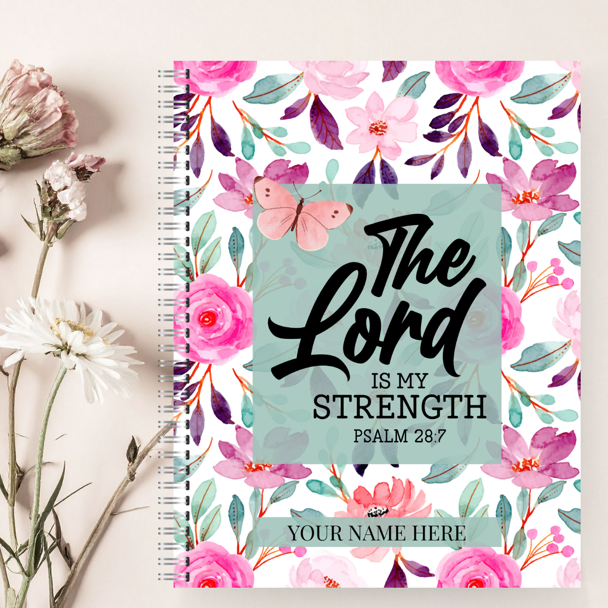 FLORAL SPIRAL NOTEBOOK WITH TAN BACKGROUND