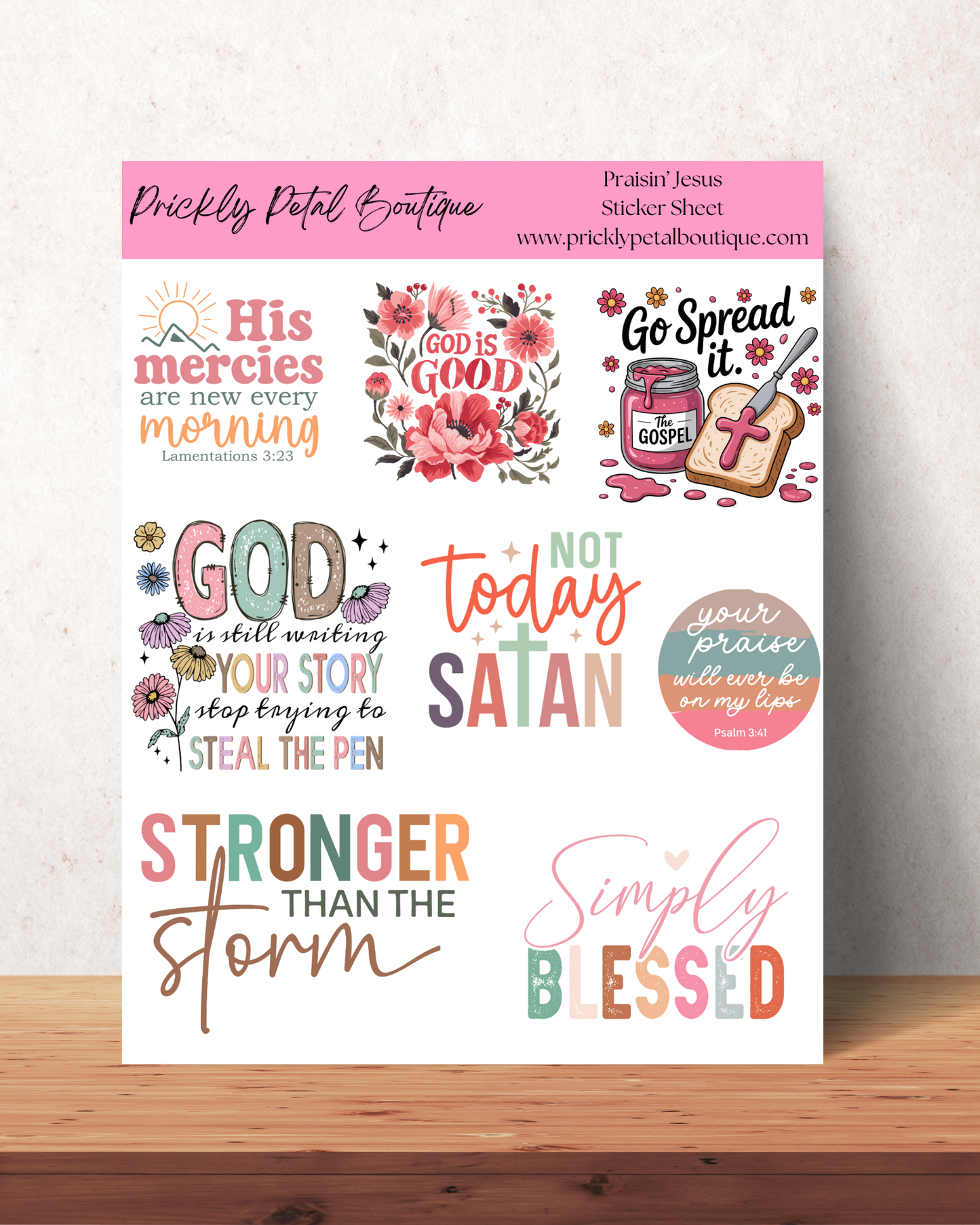 Praisin' Jesus Christian Sticker Sheet | 8x10 Glossy Scripture Stickers | Faith Stickers for Women | Bible Stickers | Christian Gift | Planner Stickers