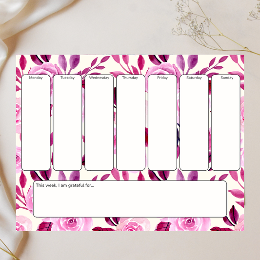 Weekly planner stickers with floral design on a white background