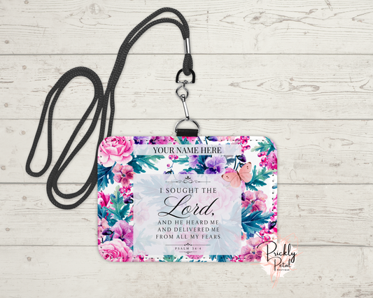 wildflower badge on wood background