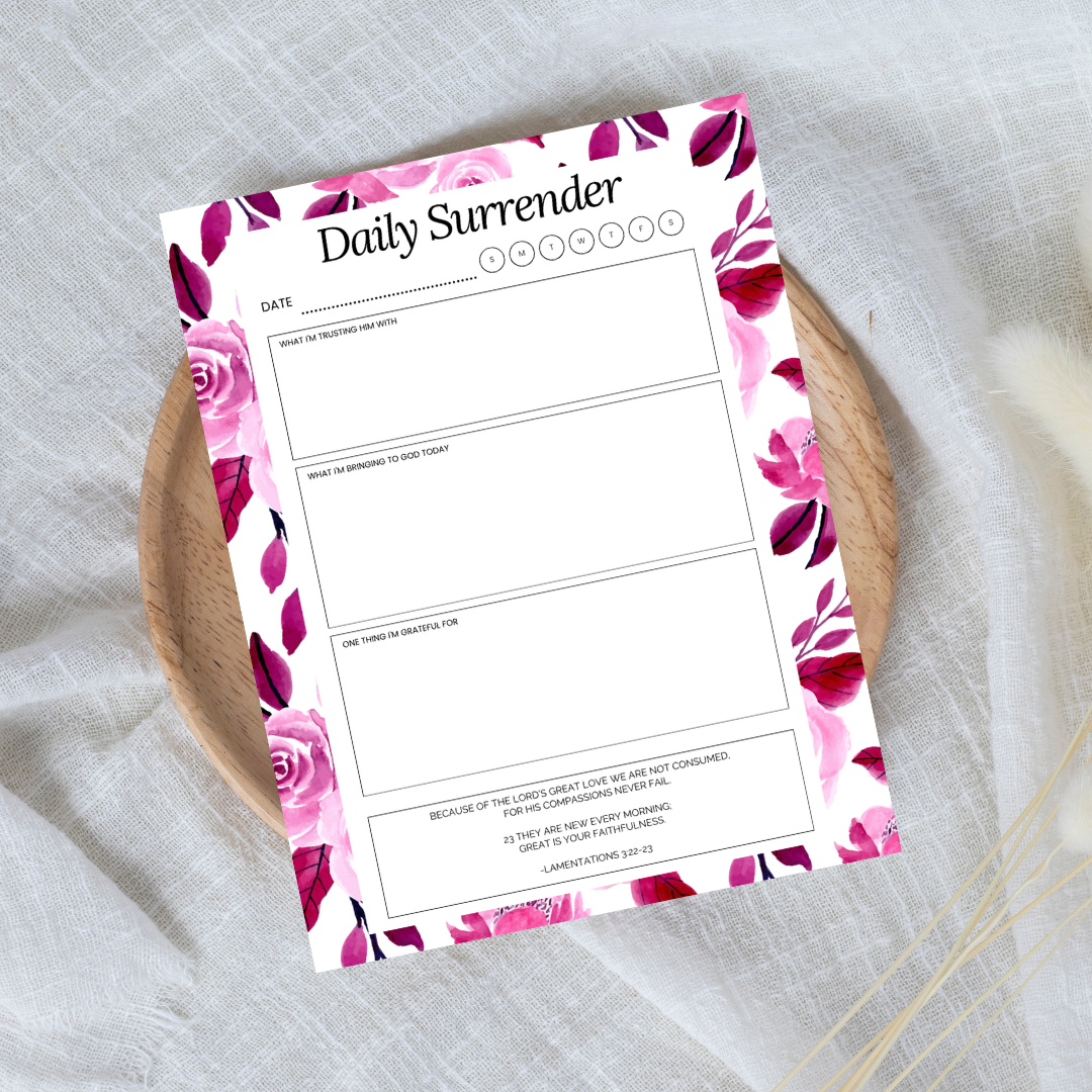 Floral design daily surrender sheet on a textured surface