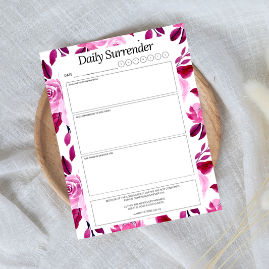Floral design daily surrender sheet on a textured surface