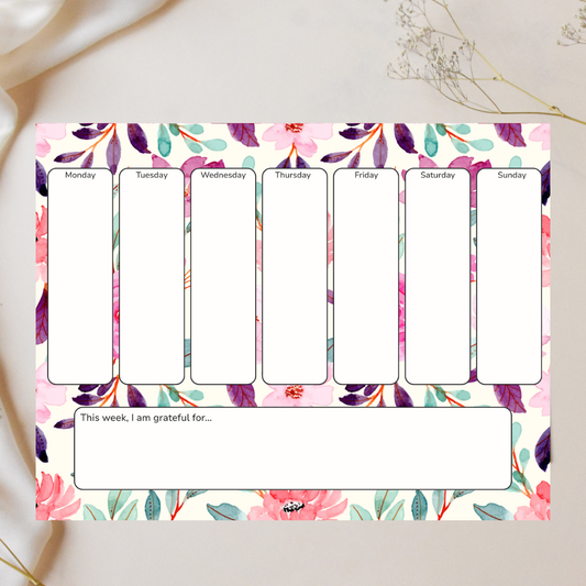 Weekly planner stickers with floral design on a white background