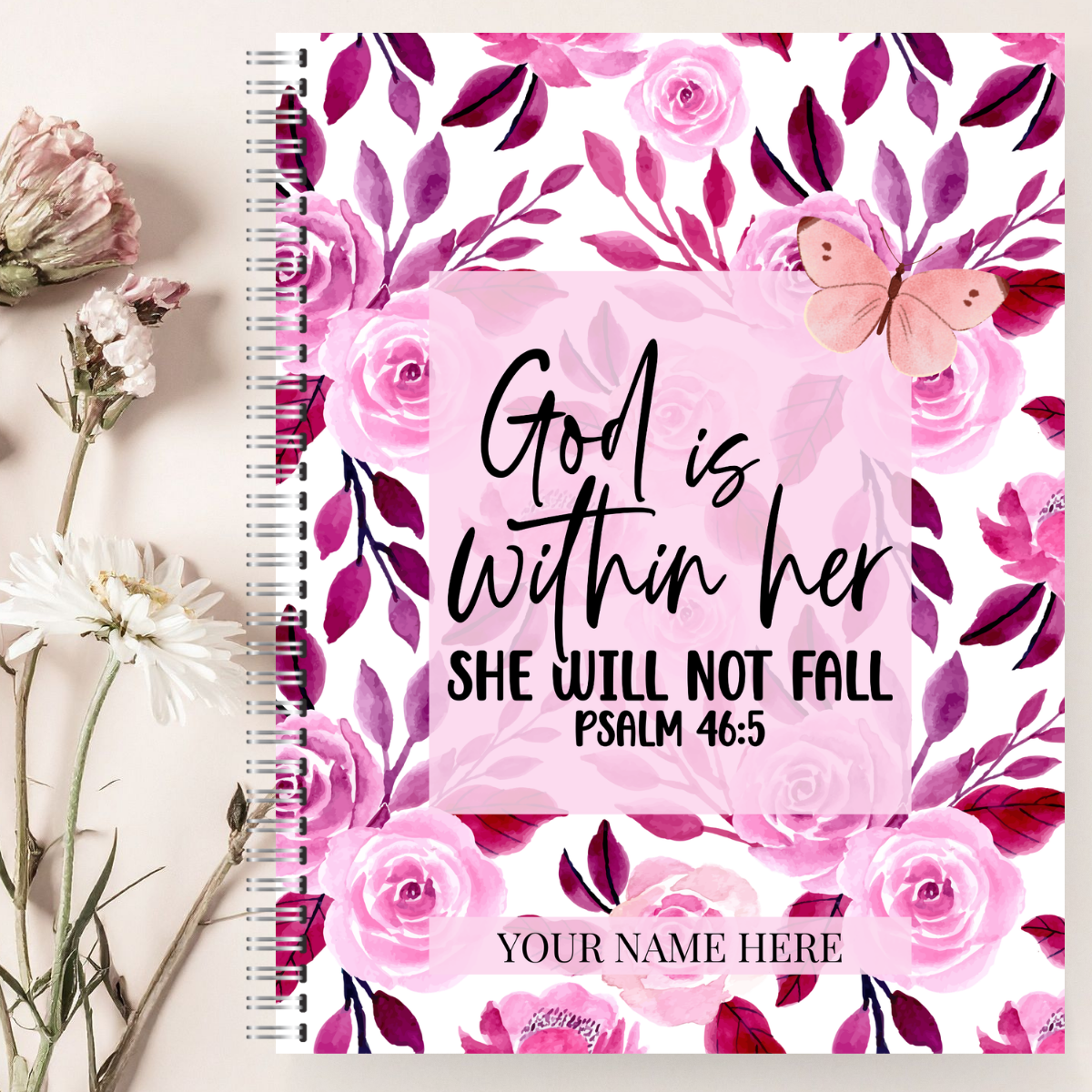 FLORAL SPIRAL NOTEBOOK WITH TAN BACKGROUND