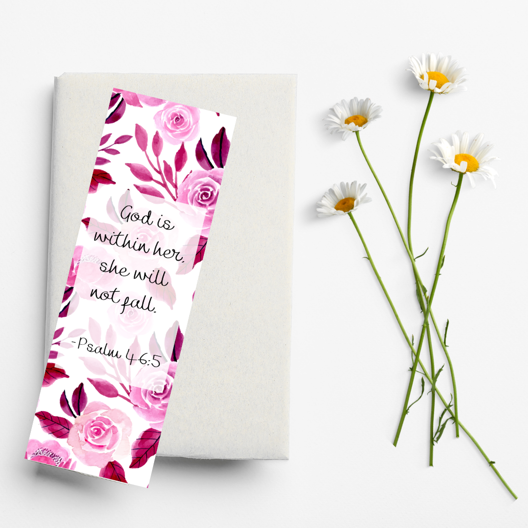 Floral bookmark with inspirational quote on a white background with daisies.