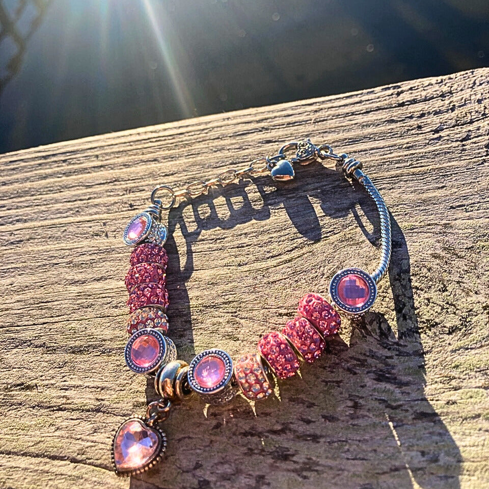 Pink Rhinestone Charm Bracelet