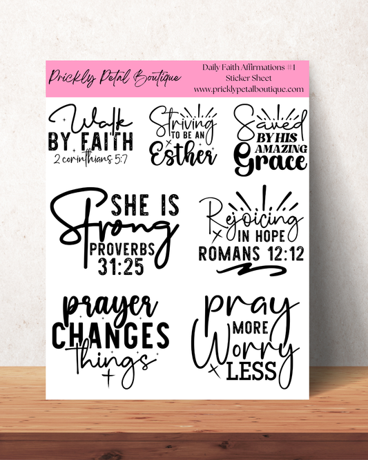 Daily Faith Affirmations #1 Christian Sticker Sheet | 8x10 Glossy Scripture Stickers | Prayer Stickers | She is Strong | Christian Gifts for Women | Bible Journal Stickers