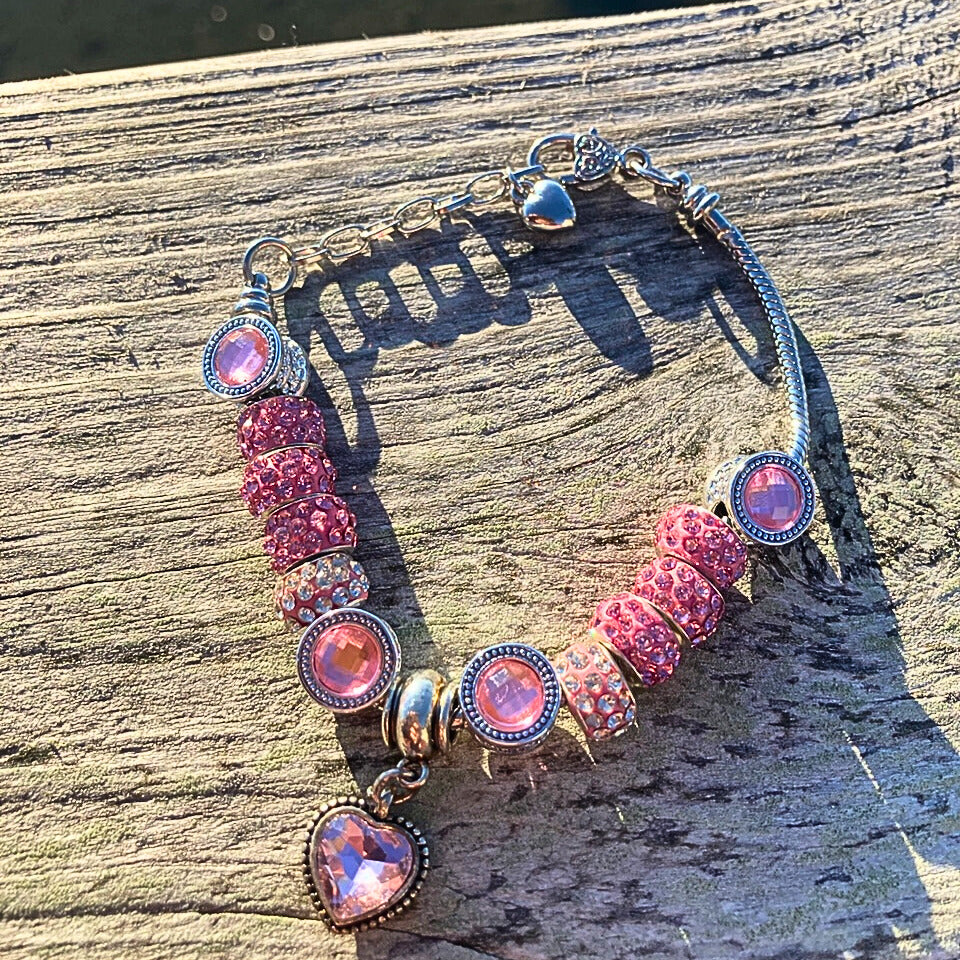 Pink Rhinestone Charm Bracelet