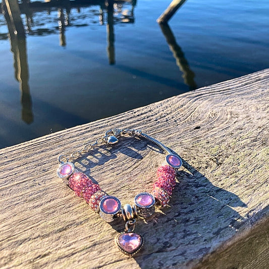 Pink Rhinestone Charm Bracelet