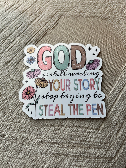 Decorative sticker with motivational text on a textured surface